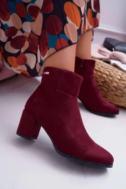 Damskie Buty Sergio Leone Botki Damskie Na Obcasie Sergio Leone Bordowe BT522