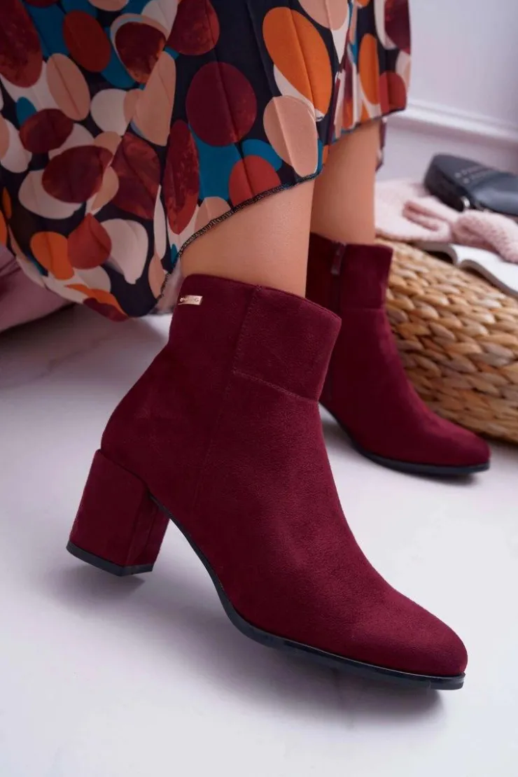 Damskie Buty Sergio Leone Botki Damskie Na Obcasie Sergio Leone Bordowe BT522