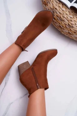 Damskie Boto Botki Damskie Na Obcasie Suwak Zamszowe Camel Farre