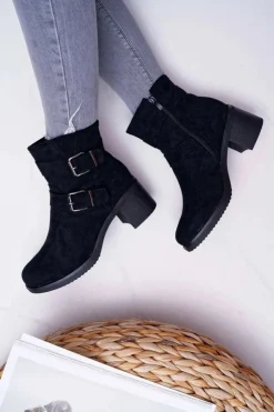 Damskie Boto Botki Damskie Na Obcasie Zamszowe Czarne Fagret