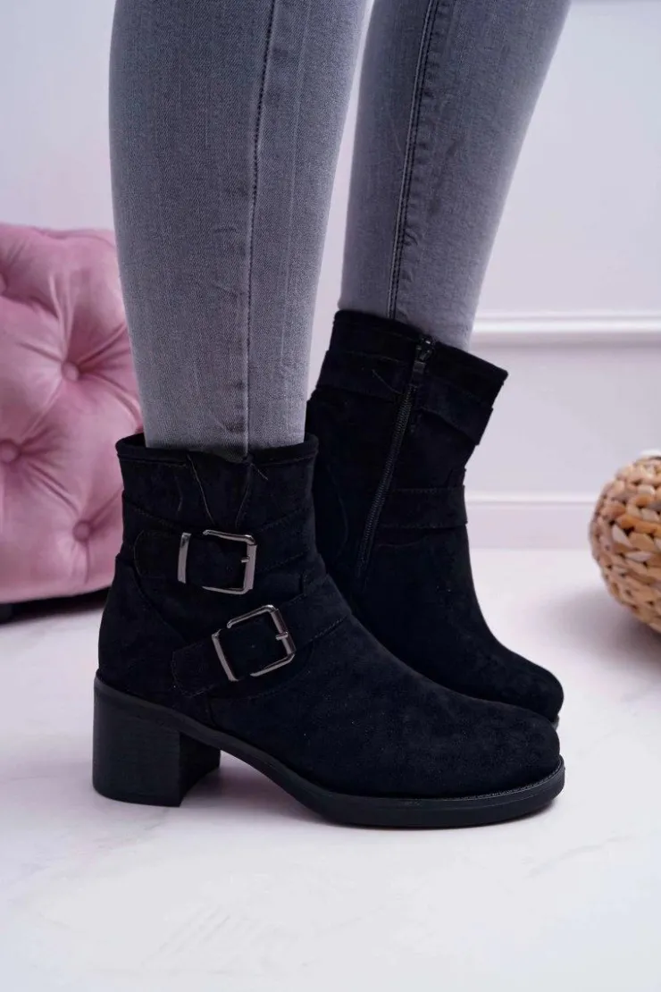 Damskie Boto Botki Damskie Na Obcasie Zamszowe Czarne Fagret