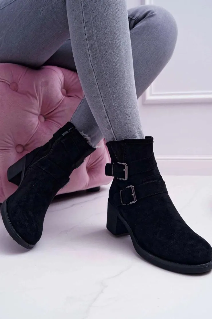Damskie Boto Botki Damskie Na Obcasie Zamszowe Czarne Fagret