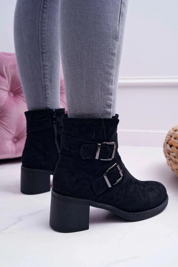Damskie Boto Botki Damskie Na Obcasie Zamszowe Czarne Fagret