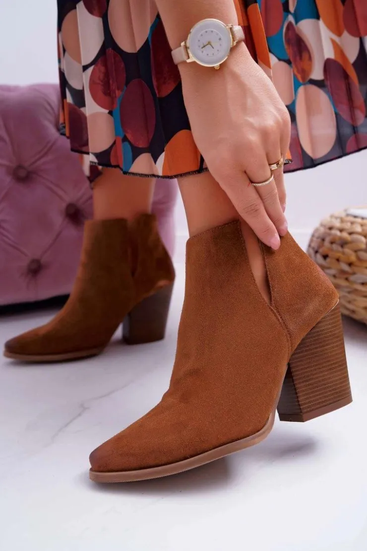 Damskie Boto Botki Damskie Na Obcasie Wiosenne Skóra Zamsz Brązowe Nicole 2430