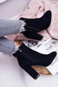 Boto Botki Na Słupku|Botki Zimowe Damskie*Botki Damskie Na Obcasie Czarne Domeno