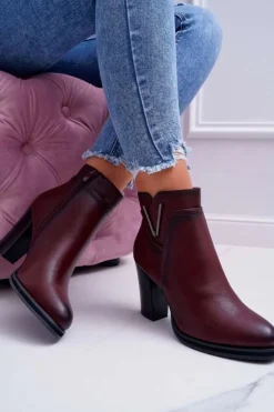 Damskie Buty Sergio Leone Botki Damskie Na Obcasie Sergio Leone Bordowe BT537