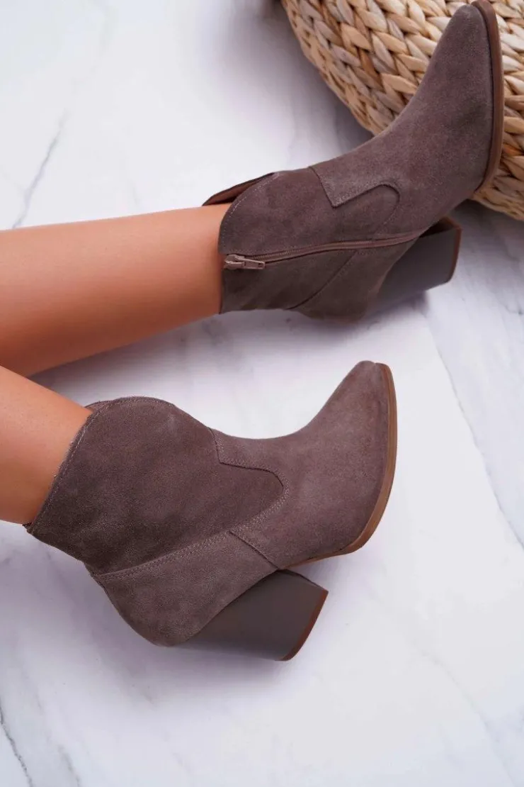 Boto Botki Na Słupku|Brązowe I Beżowe Botki*Botki Damskie Na Obcasie Skóra Zamsz Cappuccino Nicole 2433