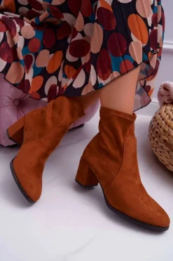 Damskie Buty Sergio Leone Botki Damskie Na Obcasie Sergio Leone Wsuwane Camel LikeStar