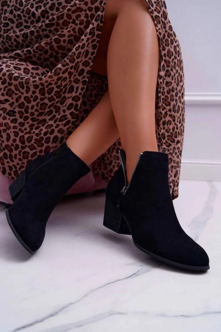 Sale Boto Botki Damskie Na Obcasie Suwak Zamszowe Czarne Farre