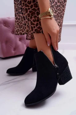 Sale Boto Botki Damskie Na Obcasie Suwak Zamszowe Czarne Farre