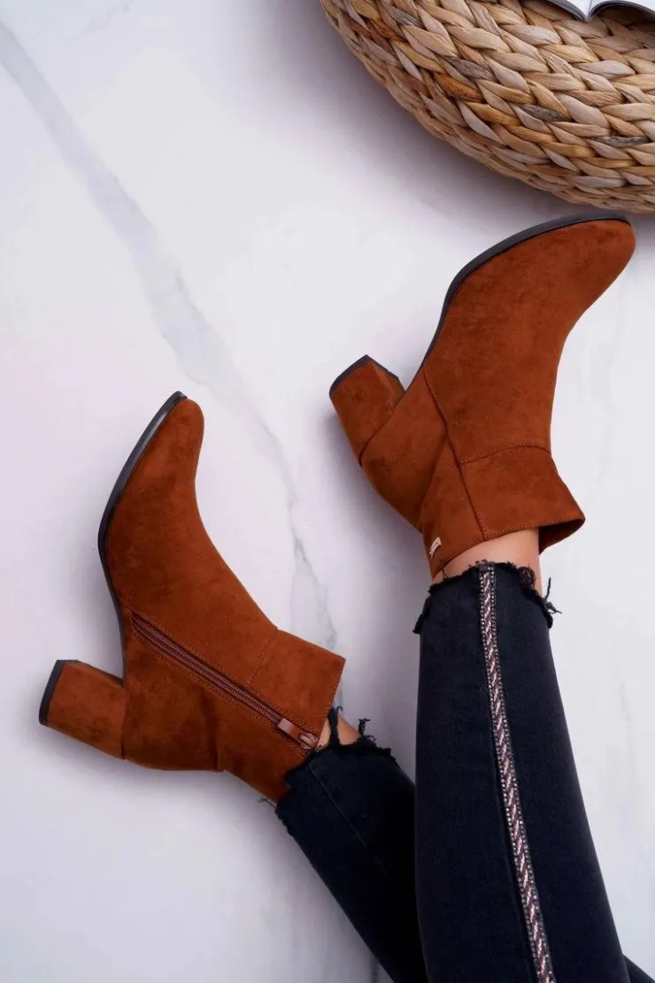 Damskie Buty Sergio Leone Botki Damskie Na Obcasie Sergio Leone Camel BT522