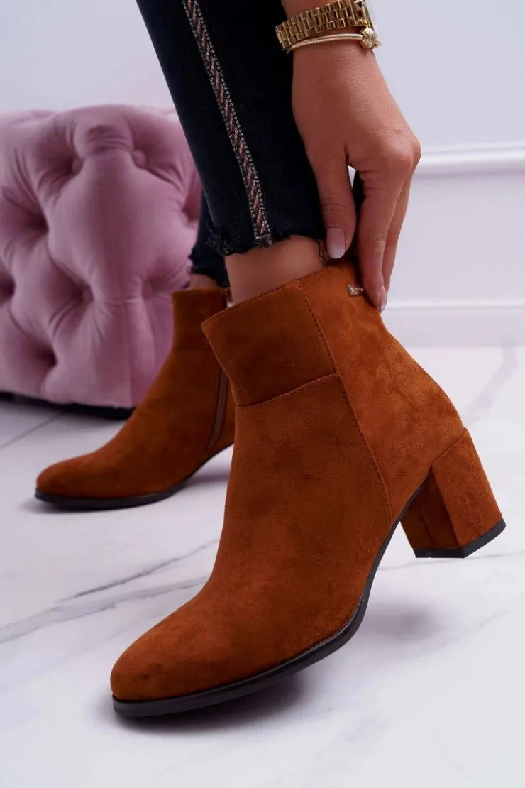 Damskie Buty Sergio Leone Botki Damskie Na Obcasie Sergio Leone Camel BT522