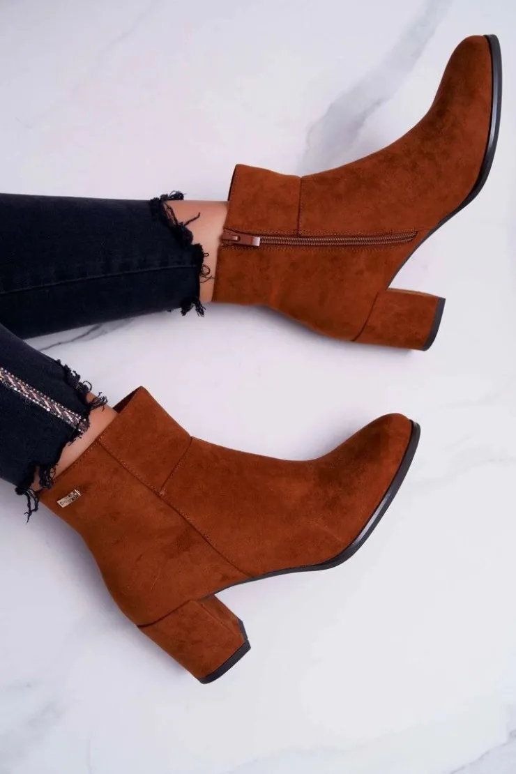 Damskie Buty Sergio Leone Botki Damskie Na Obcasie Sergio Leone Camel BT522