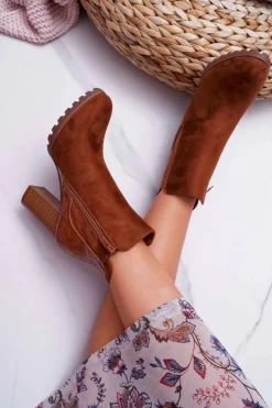 Boto Botki Damskie Na Obcasie Camel Mondego