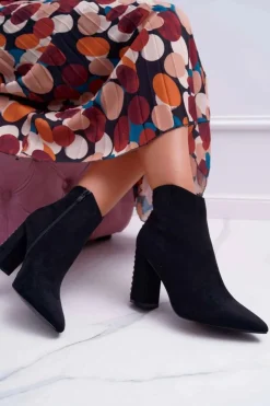 Boto Botki Na Słupku|Botki Zimowe Damskie*Botki Damskie Na Obcasie Z Nitami W Szpic RB23P Czarne Snack