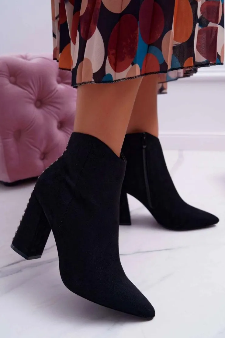 Boto Botki Na Słupku|Botki Zimowe Damskie*Botki Damskie Na Obcasie Z Nitami W Szpic RB23P Czarne Snack