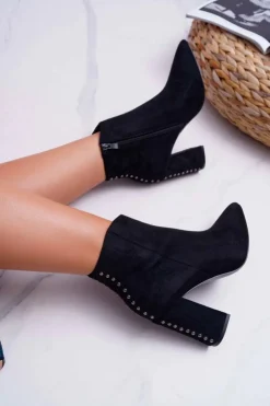 Boto Botki Na Słupku|Botki Zimowe Damskie*Botki Damskie Na Obcasie Z Nitami W Szpic RB23P Czarne Snack