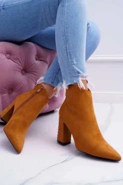 Discount Boto Botki Damskie Na Obcasie Z Nitami W Szpic RB23P Camel Snack