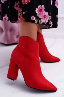 Boto Botki Na Słupku|Botki Zimowe Damskie*Botki Damskie Na Obcasie Z Nitami W Szpic Czerwone Snack