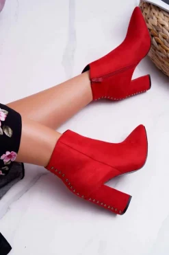 Boto Botki Na Słupku|Botki Zimowe Damskie*Botki Damskie Na Obcasie Z Nitami W Szpic Czerwone Snack