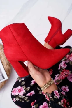 Boto Botki Na Słupku|Botki Zimowe Damskie*Botki Damskie Na Obcasie Z Nitami W Szpic Czerwone Snack