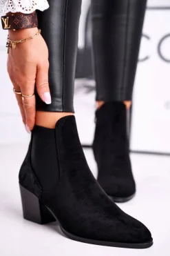 Damskie Buty Sergio Leone Botki Damskie Na Obcasie Sergio Leone Zamszowe Czarne BT613