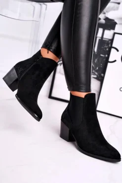 Damskie Buty Sergio Leone Botki Damskie Na Obcasie Sergio Leone Zamszowe Czarne BT613