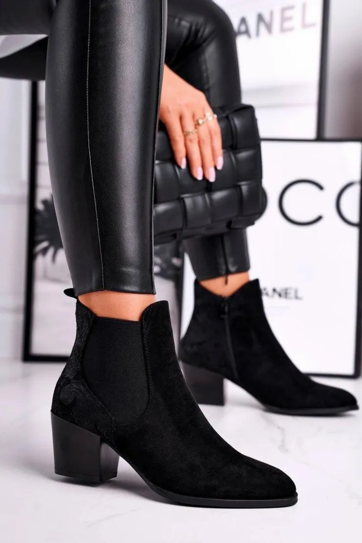 Damskie Buty Sergio Leone Botki Damskie Na Obcasie Sergio Leone Zamszowe Czarne BT613