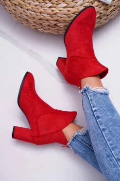 Damskie Buty Sergio Leone Botki Damskie Na Obcasie Sergio Leone Czerwone BT525