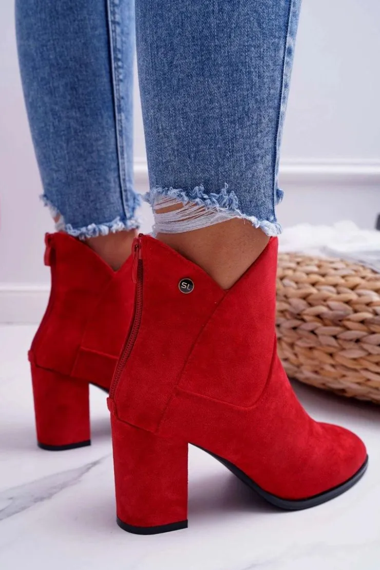 Damskie Buty Sergio Leone Botki Damskie Na Obcasie Sergio Leone Czerwone BT525