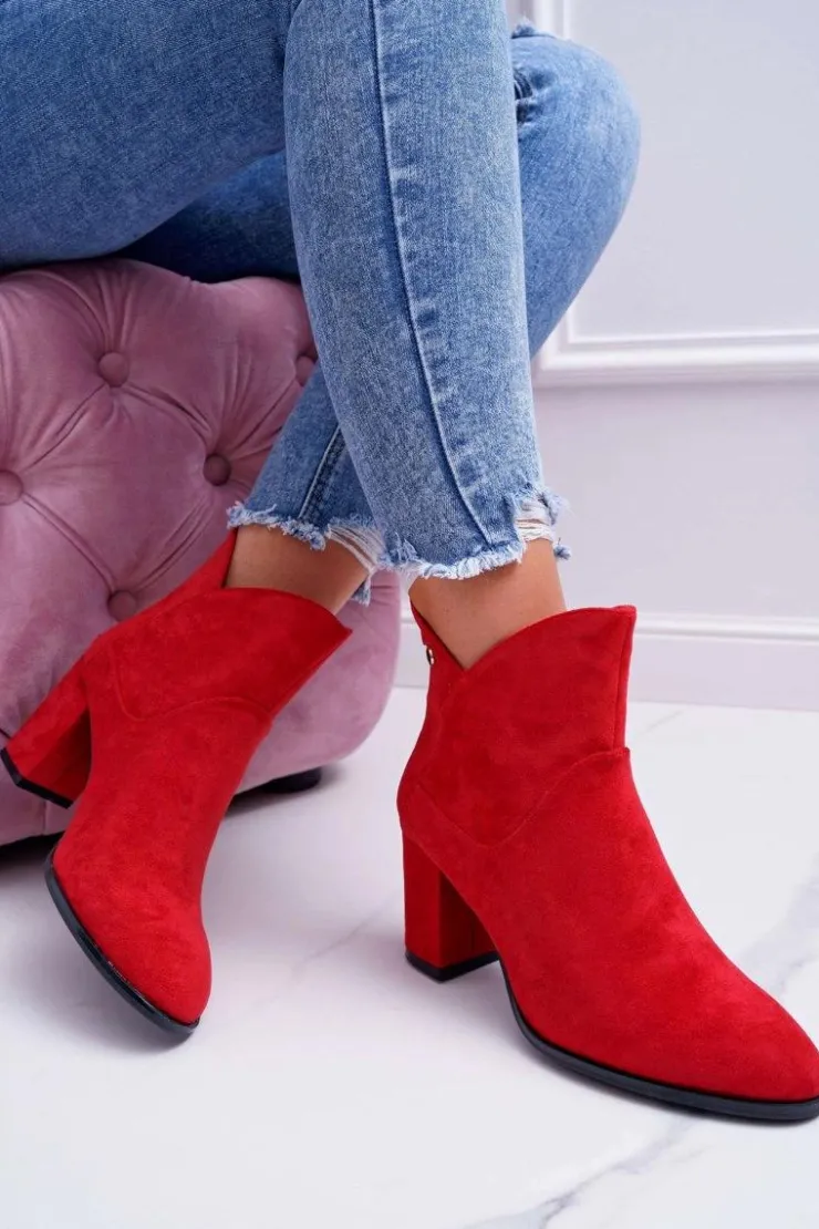 Damskie Buty Sergio Leone Botki Damskie Na Obcasie Sergio Leone Czerwone BT525