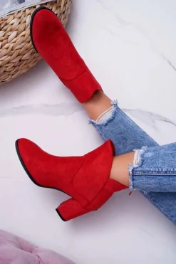 Damskie Buty Sergio Leone Botki Damskie Na Obcasie Sergio Leone Czerwone BT525