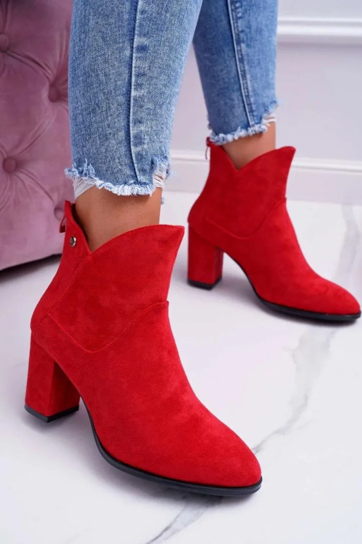 Damskie Buty Sergio Leone Botki Damskie Na Obcasie Sergio Leone Czerwone BT525