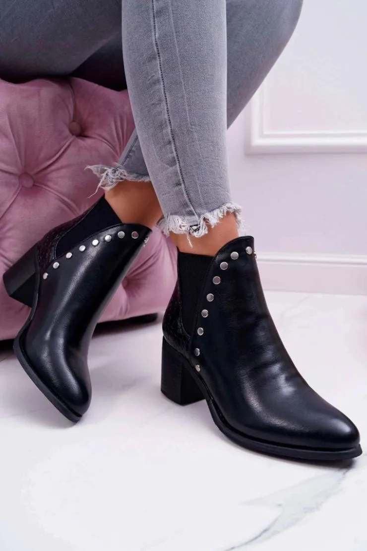 Outlet Boto Botki Damskie Na Obcasie Z Gumkami Czarne Vista