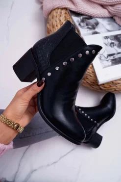 Outlet Boto Botki Damskie Na Obcasie Z Gumkami Czarne Vista