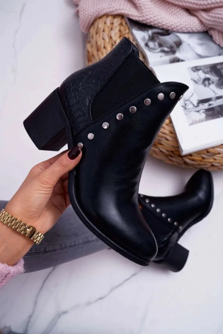 Outlet Boto Botki Damskie Na Obcasie Z Gumkami Czarne Vista