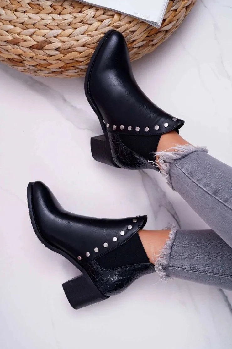 Outlet Boto Botki Damskie Na Obcasie Z Gumkami Czarne Vista