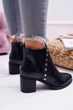 Outlet Boto Botki Damskie Na Obcasie Z Gumkami Czarne Vista