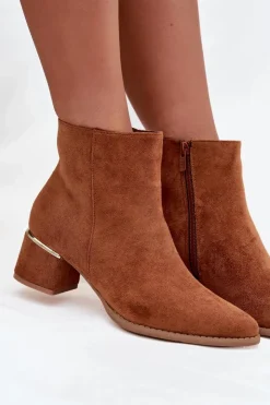 Damskie Boto Botki Damskie Na Obcasie Ze Złotym Elementem Ocieplane Camel Nolessa