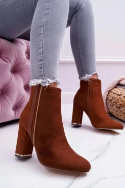 Damskie Boto Botki Damskie Na Obcasie Camel Domeno