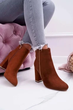 Damskie Boto Botki Damskie Na Obcasie Camel Domeno