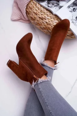 Damskie Boto Botki Damskie Na Obcasie Camel Domeno