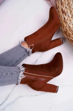 Damskie Boto Botki Damskie Na Obcasie Camel Domeno