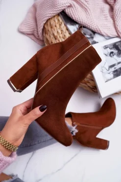 Damskie Boto Botki Damskie Na Obcasie Camel Domeno