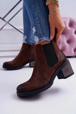 Online Buty Sergio Leone Botki Damskie Na Obcasie Sergio Leone Brązowe BT702