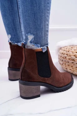 Online Buty Sergio Leone Botki Damskie Na Obcasie Sergio Leone Brązowe BT702