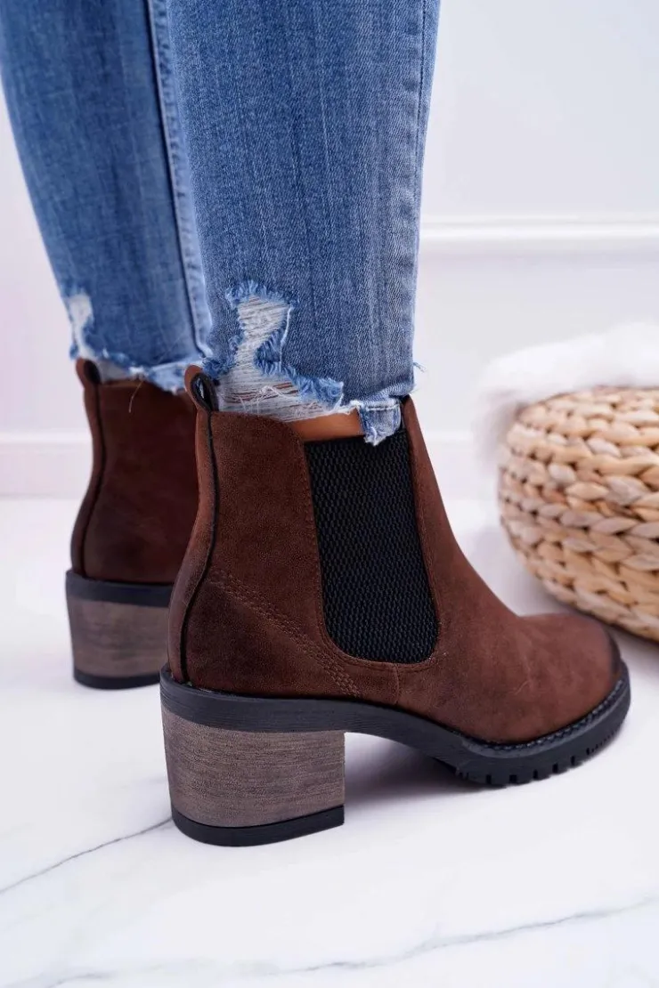 Online Buty Sergio Leone Botki Damskie Na Obcasie Sergio Leone Brązowe BT702