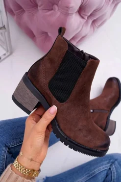 Online Buty Sergio Leone Botki Damskie Na Obcasie Sergio Leone Brązowe BT702