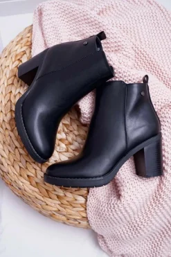 New Boto Botki Damskie Na Obcasie Czarne Serrena