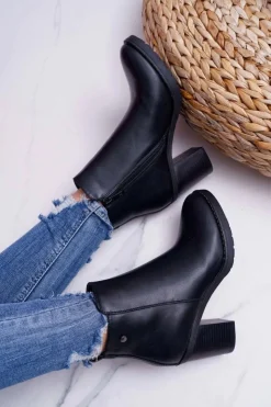 New Boto Botki Damskie Na Obcasie Czarne Serrena